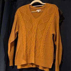 Cozy Cable V Neck Knit Sweater in Tan